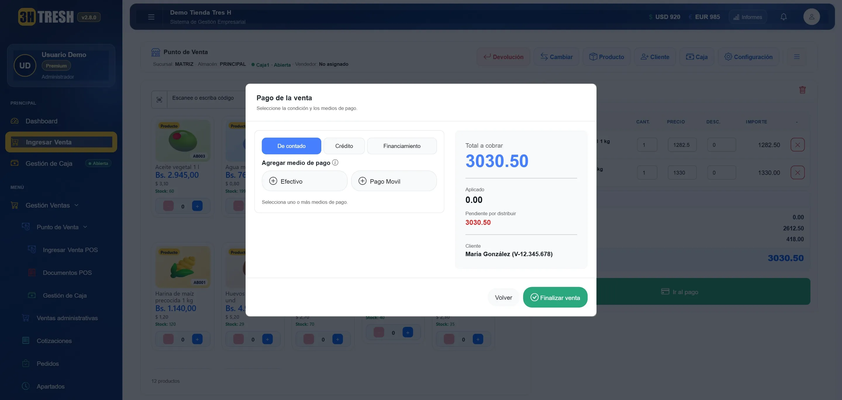 Paso 4 de una venta en el POS de TresH