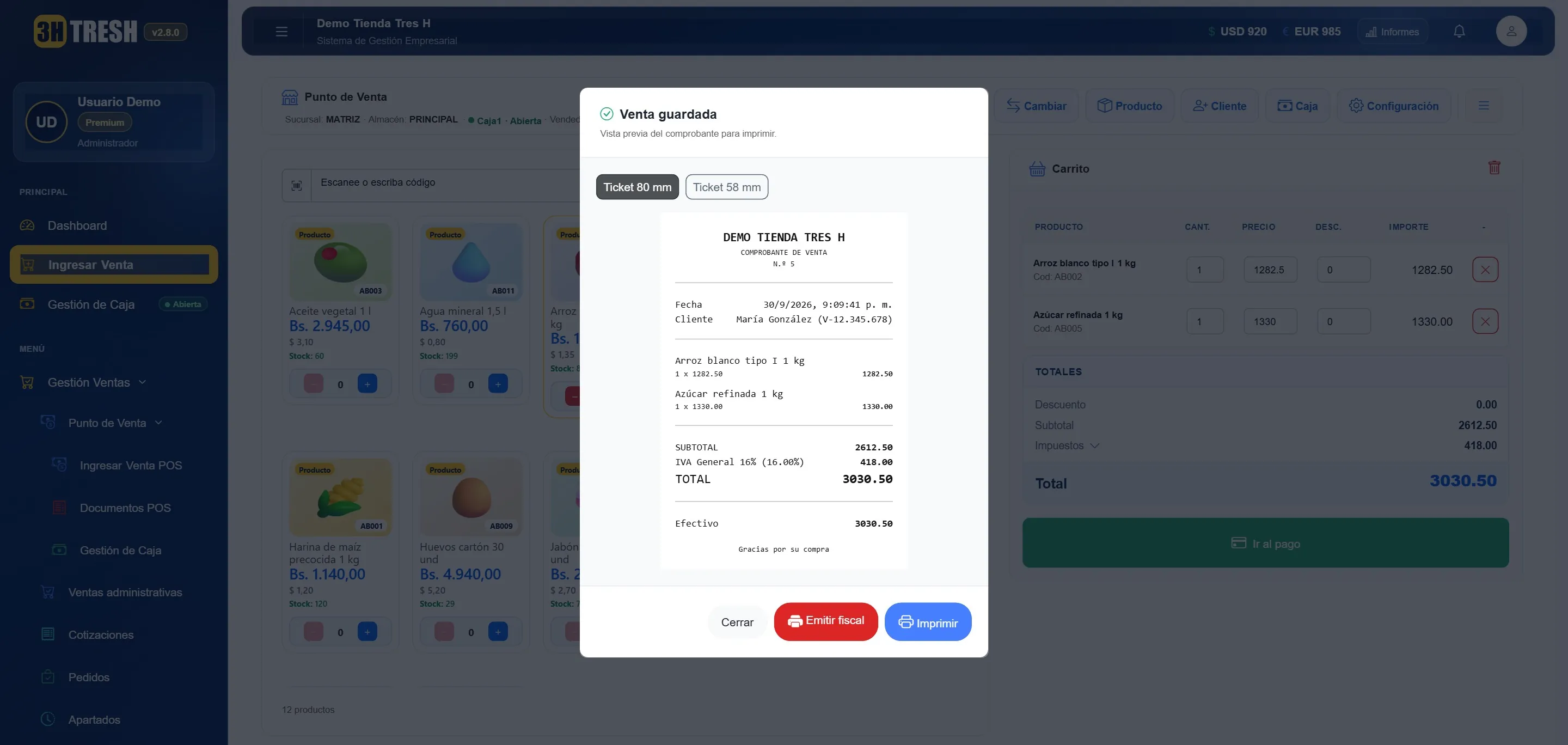 Paso 6 de una venta en el POS de TresH